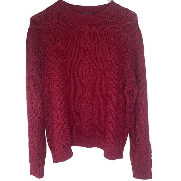 Ruff Hewn Chunky Cable Knit Sweater Womens L Ramie Cotton Crew Neck Cabin Core - Picture 1 of 13